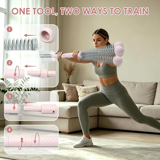 Ropeless Battle Ropes, 2-in-1 Weighted Cordless Ropes for Home Gym, Pink | Portable design for strength building, HIIT & low-impact cardio. Versatile exercise equipment for men & women
