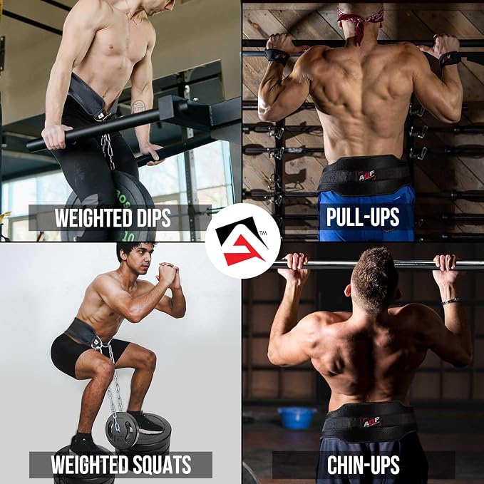 AQF Dip Belt with 36" Steel Chain - Neoprene Padded Back Support Belt | Secure Carabiners for Weighted Pull ups, Dips, Gym, Powerlifting, Bodybuilding, Squat & Fitness