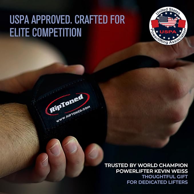 Rip Toned Wrist Wraps for Weightlifting – USPA & USAPL Approved – Stiff or Flex – 18" Gym Wrist Straps with Thumb Loop – Maximum Support for Men & Women