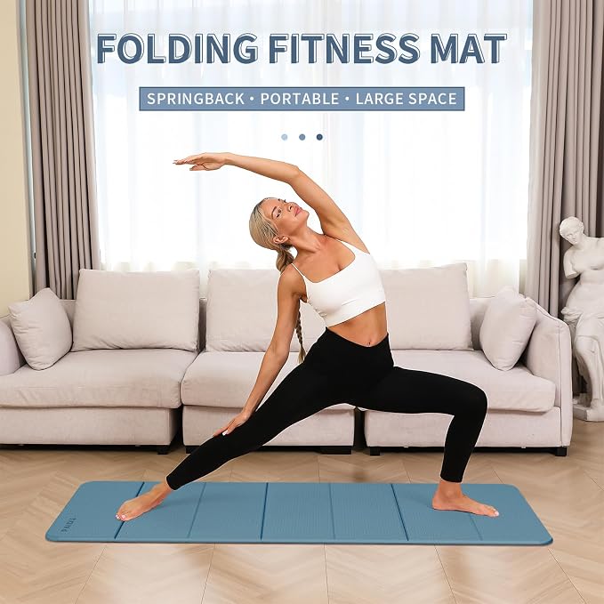 PAIDU Foldable Yoga Mat 10mm Thick, 75"x26" Non-Slip Fitness Exercise Mat | SGS Certified| uick Fold，Easy Storag，Portable for Yoga/Pilates/Studio/Home Workout