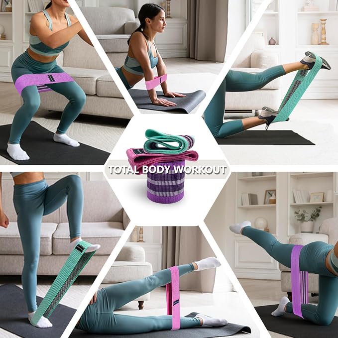 Exercise Bands, 3 Levels Fabric Resistance Bands for Working Out, Workout Bands Resistance for Women & Men, Multi-Colored Fabric Booty Bands for Leg Strength Training, Rehab, Yoga
