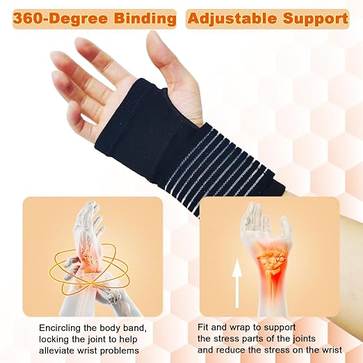 WOXVM 2 Pack Wrist Brace, Compression Wrist Support Splint for Women Men, Adjustable Wrist Strap Compression Wraps Fit Right Left Hand for Fitness, Carpal Tunnel Arthritis, Tendonitis, Wrist Pain