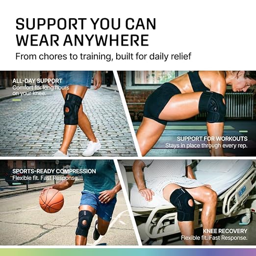 Modvel Knee Brace with Side Stabilizers & Patella Gel Pads for Pain Relief and Joint Support Breathable, Non-Slip Compression Sleeve for Men & Women, Arthritis, Meniscus, ACL Recovery