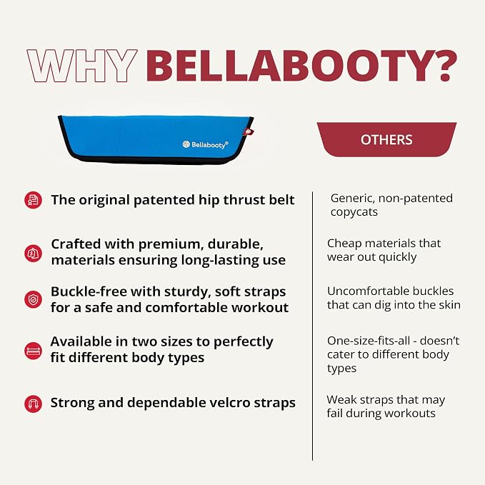 Bellabooty Premium Hip Thrust Belt - Adjustable Exercise Belt for Glutes & Squats, Hip Thrust Pad for Comfort, Versatile Gym Equipment for Home - Weightlifting Belt Support for Women