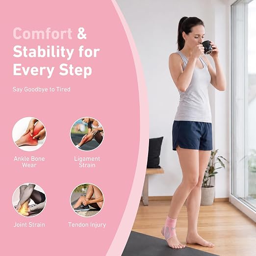 Ankle Brace for Men & Women, 2 Pc, Pink | Breathable Compression, Plantar Fasciitis Relief, Adjustable, Sprain Recovery & Sports Protection
