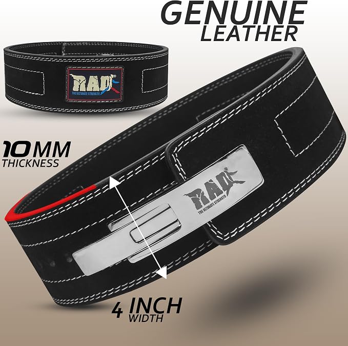 RAD Lever Weight Lifting Gym Belt for Men & Women Size 63 TO107 CM,Thick 10MM & Width 4 Inch Lever Powerlifting Belts for Women Dead Lift Workout Belt Leather Weight Lifting Lever Gym Squat Belt