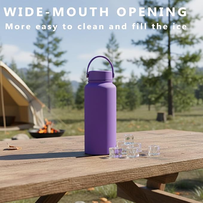 32 oz Insulated Metal Mens Water Bottle | Purple, Stainless Steel, 1 Liter, Leakproof, 2 Lids, Large Sports Water Bottle for Gym,Hiking