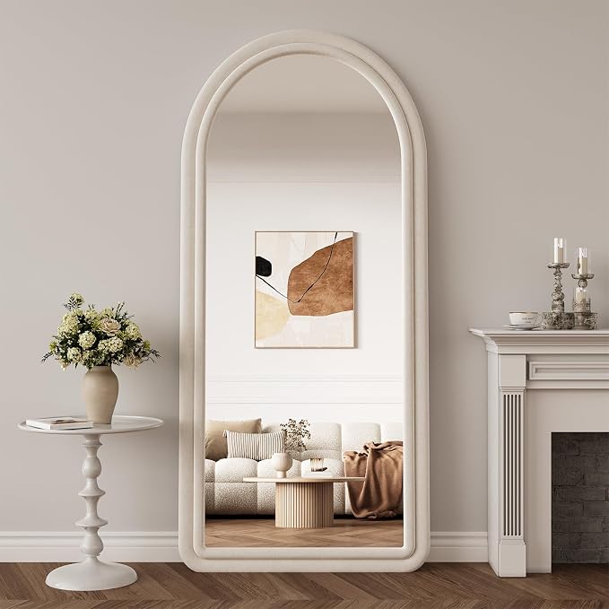Arched Full Length Mirror 71"x32", Flannel Floor Mirror | Full Body Mirror with Stand, Flannel Mirrror Bedroom and Living Room, Wall Mirror Hanging or Leaning, White
