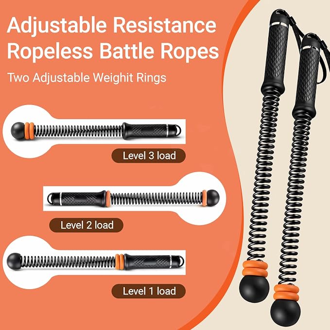 Ropeless Battle Ropes for Home Gym, Adjustable Weight, Weighted Workout Cords for HIIT, Strength, and Low-Impact Cardio Training, Home Gyms to Burn (Black)