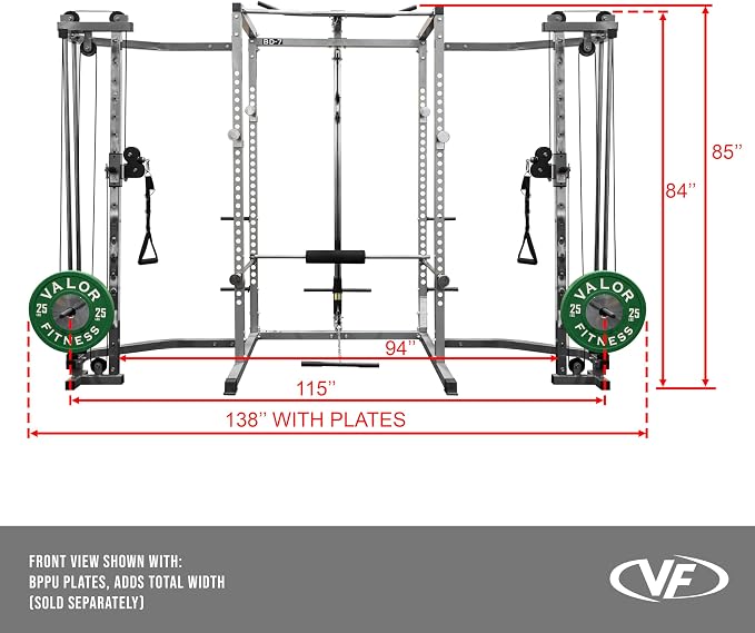 Valor Fitness Power Rack - Squat Rack and Bench Press Power Cage with LAT Pulldown Attachment 2" x 2" Frame - Workout Rack Bundle Options for Complete Weightlifting Home Gym