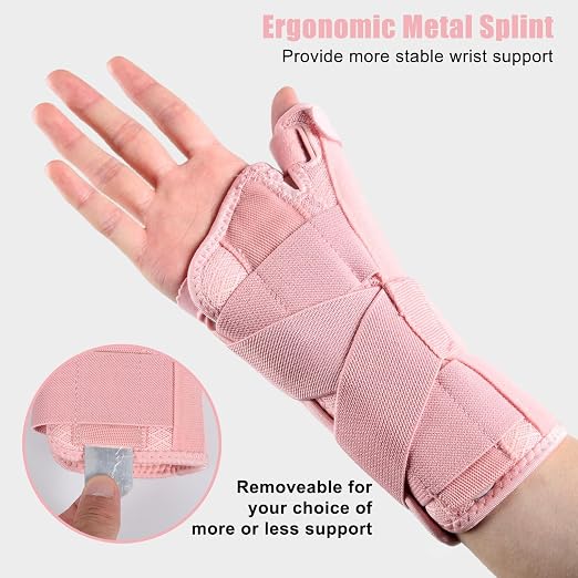 Carpal Tunnel Wrist Brace with Thumb Support, Thumb Brace Spica Splint for De Quervains Tenosynovitis, Tendonitis, Trigger Thumb Splint Wrist Support for Men Women - Left Hand,Pink,L/XL