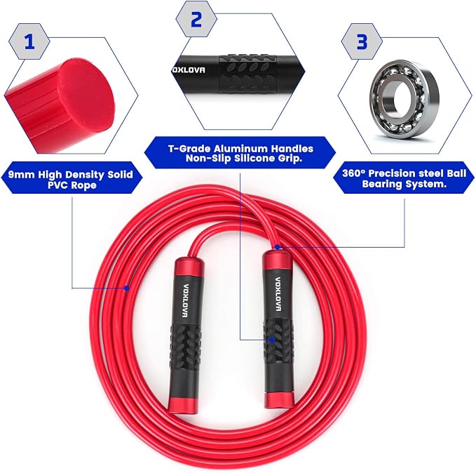 Weighted Jump Rope for Men Women - 1LB Heavy Jump Rope Weighted Skipping Rope for Adult Fitness Workouts Boxing Crossfit Cardio Weight-loss MMA, Non-Slip Aluminum Handles, Adjustable Length 9MM Solid PVC/Cotton Ropes