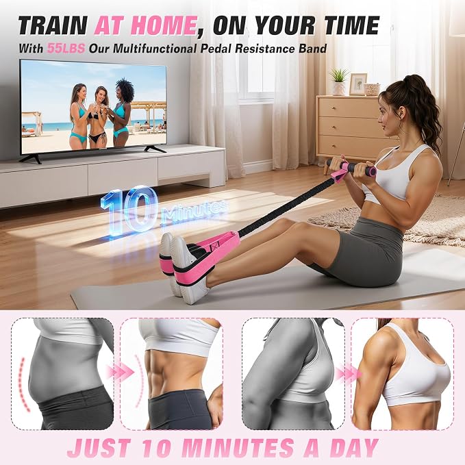 Upgraded Pedal Resistance Band with Handles, Foot Pedal Resistance Bands for Women, Core Abs Leg Training, Exercise Bands for Full Body Workout Fitness, Home Gym Equipment, Pilates & Physical Therapy