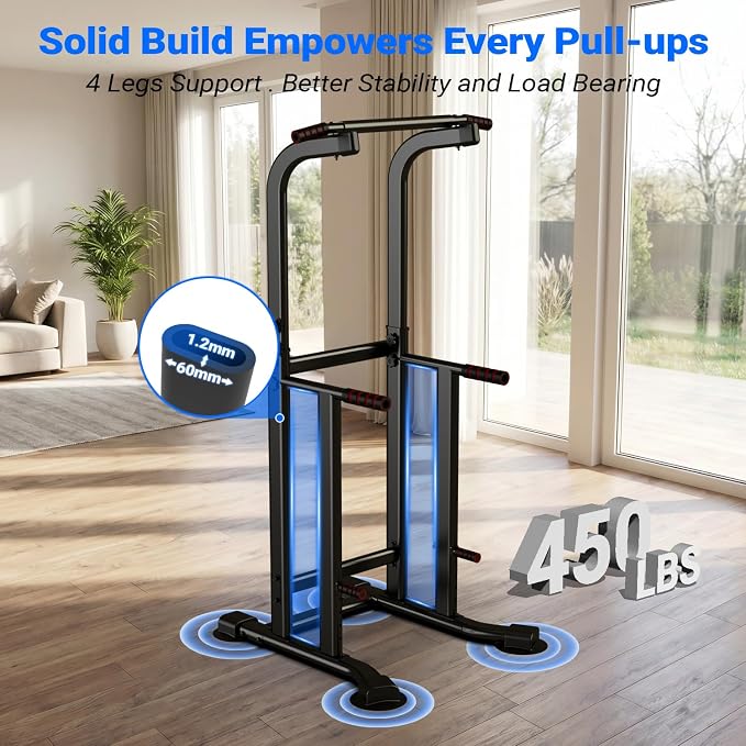 YYJO Foldable Pull Up Bar Free Standing Multi-function Power Tower Dip Bar with Assistance Bands Home Gym Strength Training Equipment