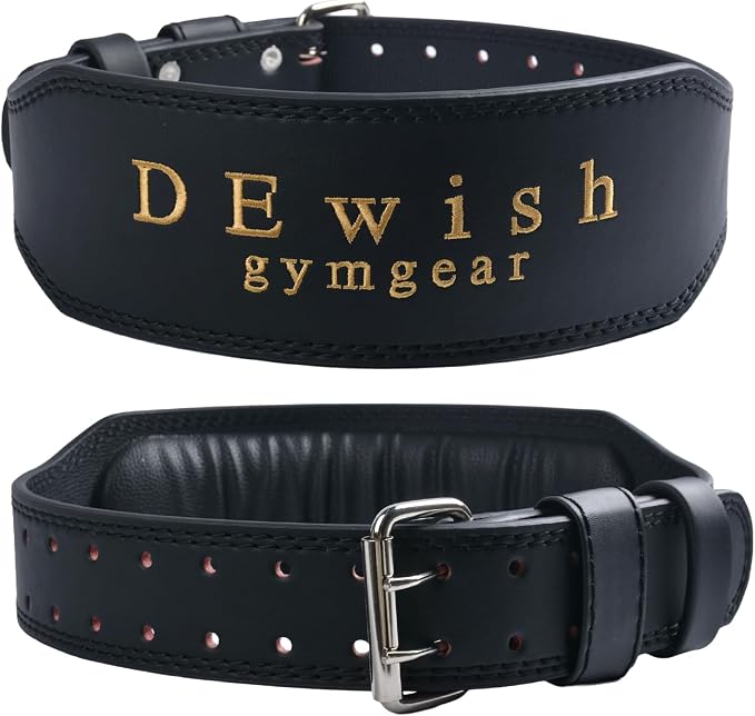 Leather Weightlifting Belt, 10 Adjustable Holes, 4”Width, Double Prong Power Belt for Gym Bodybuilding, weightlifting, powerlifting, squats and deadlifts