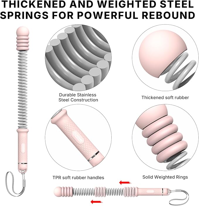 POWER GUIDANCE Adjustable Weighted Ropeless Battle Ropes with 4 Resistance Rings, Portable Cordless Battle Rope for Home Gym, Progressive Strength & Low-Impact HIIT Training for Men & Women，Pink