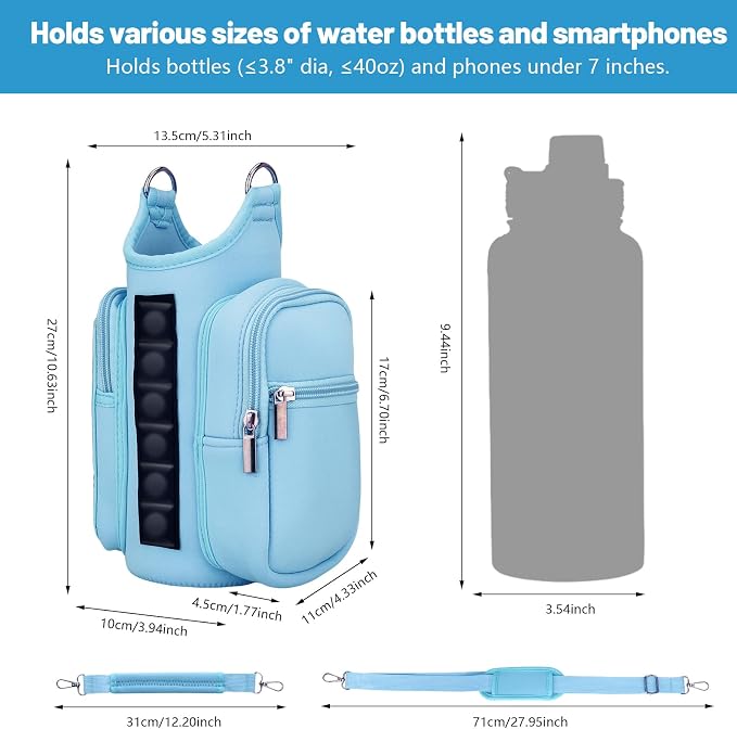 Magnetic Gym Bag Water Bottle Holder with Phone Pockets Shoulder Strap for Men Women