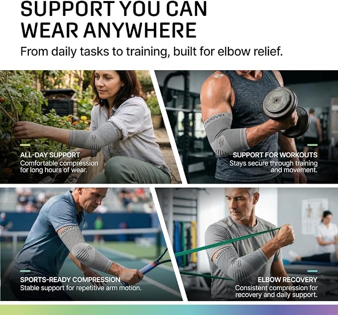 Modvel 2 Pack Elbow Brace - Golfer's Elbow Compression Sleeve Support for Joint Pain Relief, Recovery, Tendonitis Braces, Tennis Elbows Brace For Men & Women, Workout & Weightlifting Arm Wrap, Gray