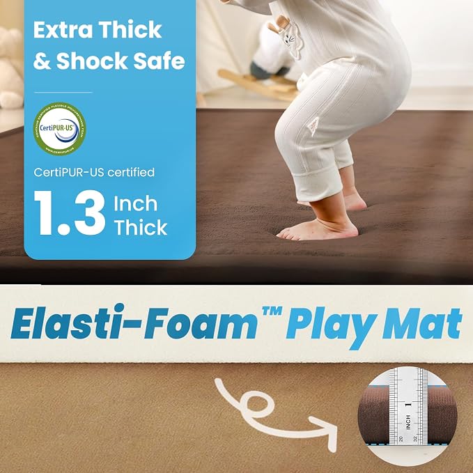 1.3" Thick Baby Play Mat for Floor Playpen, 71x79 Large Foam Tummy Time Mat, Padded Support Soft Plush Nursery Rug for Infant Kids Toddler Crawling Kick Activity (Chocolate Brown)