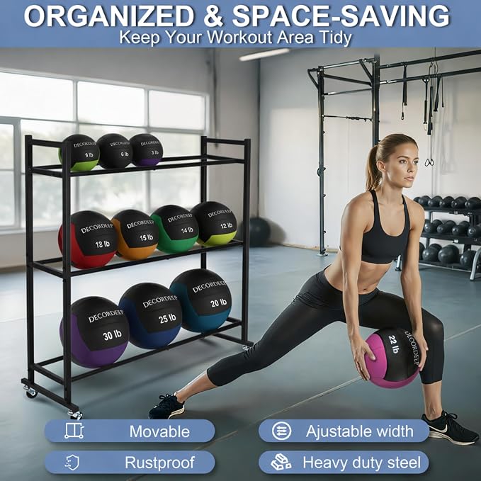 Medicine Ball Rack, Heavy Duty Medicine Ball Storage Stand, Rolling Med Ball Holder and Organizer for Home, Gym