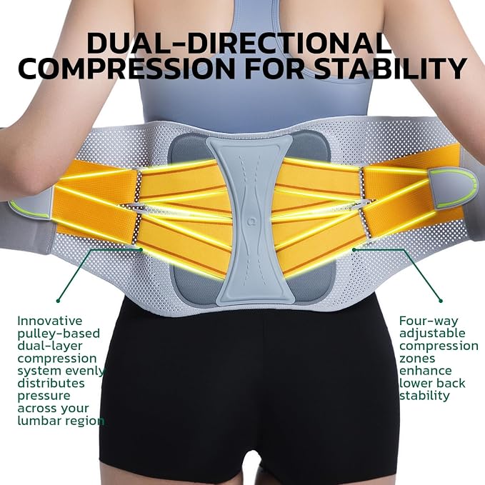 aoFIT Back Brace for Lower Back Pain Relief, Adjustable Lumbar Support Belt with Steel Plates, Dual Compression, Breathable 3D Knit Fabric, Slim Waist Design for Work, Gym, Sciatica, Herniated Disc M