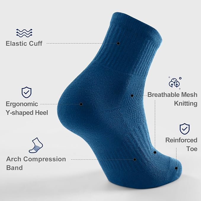 FITRELL 6 Pack Men's Athletic Ankle Socks Cushioned Sports Running Socks 7-9/9-12/12-15