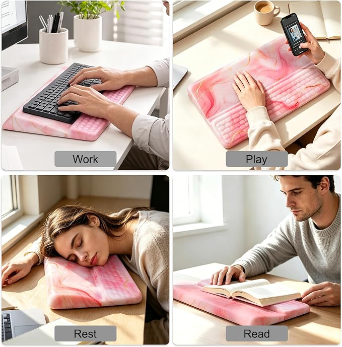Keyboard Stand with Wrist Rest，Ergonomic Keyboard Riser Holder Lifter Tray | Marble - Pink Gold，Computer Wrist Support Pad，Ergonomic Keyboard stand for desk，Soft Memory Foam Desk Cushion，Non-Slip