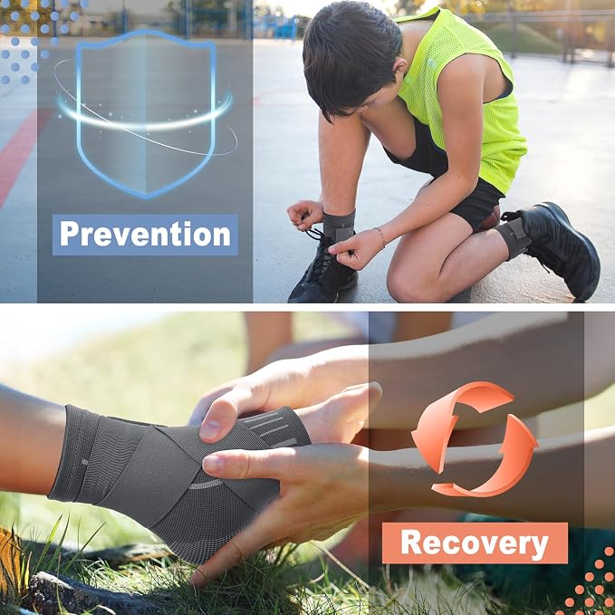 Tarpop 1 Pair Ankle Brace for Kids Compression Ankle Sleeves Adjustable Foot Support Brace Elastic Guard for Children Boys Girls Sports Running Jogging Dance Fitness Gymnastics(Grey,Small)