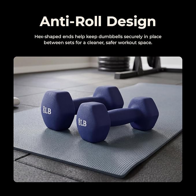 Sunny Health & Fitness Neoprene Hex Dumbbell for Home Gym 2-10 lb Pair | Strength & Cardio Weights, Muscle Toning, Yoga, Pilates & Rehab, Secure Grip, Home Workouts, 2, 5, 8, 10 lb Pairs