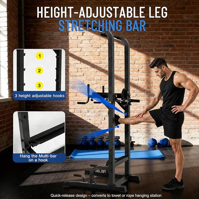 BARWING Pull Up Bar Station, Power Tower, Dip Station with 3D Backrest, Multi-Function Strength Training Stand Rack, Adjustable Height Dip Bar for Home Gym Workout Stand Fitness Exercise Equipment