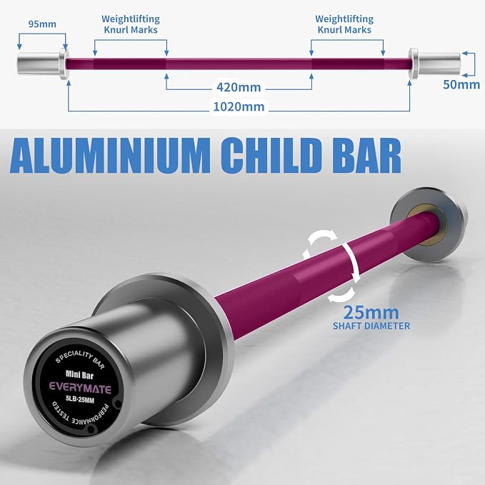 EVERYMATE 5LB Mini Barbell Bar Beginner Women Kid Barbell Total Body Workout Weighted Bar,for Strength Training, for Youth Children New Weightlifting