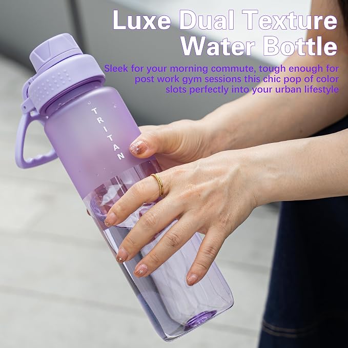 OLDLEY 32oz Frosted Clear Water Bottle, BPA-Free Tritan Plastic Reusable Water Bottle with Fast-Flow Spout Lid, Wide Mouth Leakproof Sports Drinking Bottle for Gym, School, Office, Travel,Amethyst