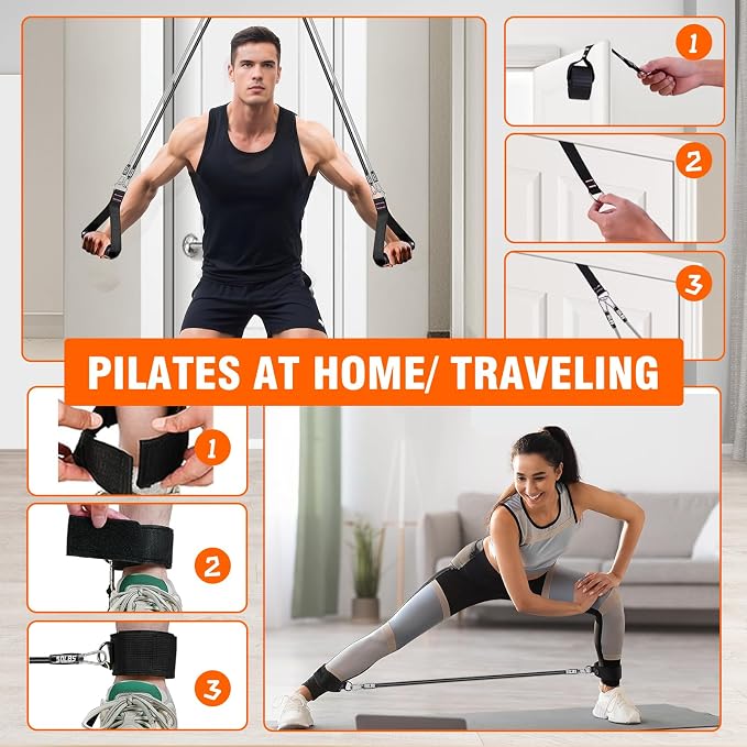 Bbtops Pilates Bar Kit with Resistance Bands,Pilates Bar with Stackable Bands Workout Equipment for Legs,Hip,Waist and Arm,Exercise Fitness Equipment for Women & Men Home Gym Yoga Pilates