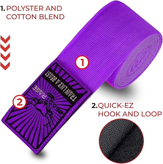 BEAST RAGE Boxing Hand Wraps for MMA Kickboxing Wrist Wraps Professional Adult 180" Semi-Elastic Martial Arts Inner Gloves Heavy Bag Handwraps Muay Thai Thumb Straps
