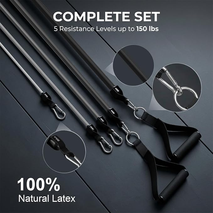 VEICK Resistance Bands with Handles, Ankle Straps, Door Anchor | Accredited Lab Certified, 100% Natural Latex, Cushioned Handles, Versatile for Yoga, Pilates, Strength, Home Gym