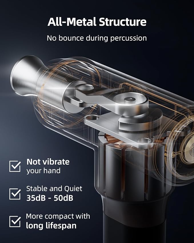 Deep Tissue Percussion Massage Gun for Muscle Pain Relief,Electric Massager | 90W High-Powered Brushless Motor, 60lbs Stall Force for Professional Athletes,Portable for Home Gym Travel,Grey,F1