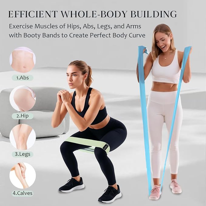 HIMESPORNER Wide Fabric Resistance Bands for Working Out 3 Level | Non-Slip Exercise Booty Bands for Women Men Leg Glutes with Hair Ties and Tape Measure - for Home Gym Workout, Yoga, Pilates