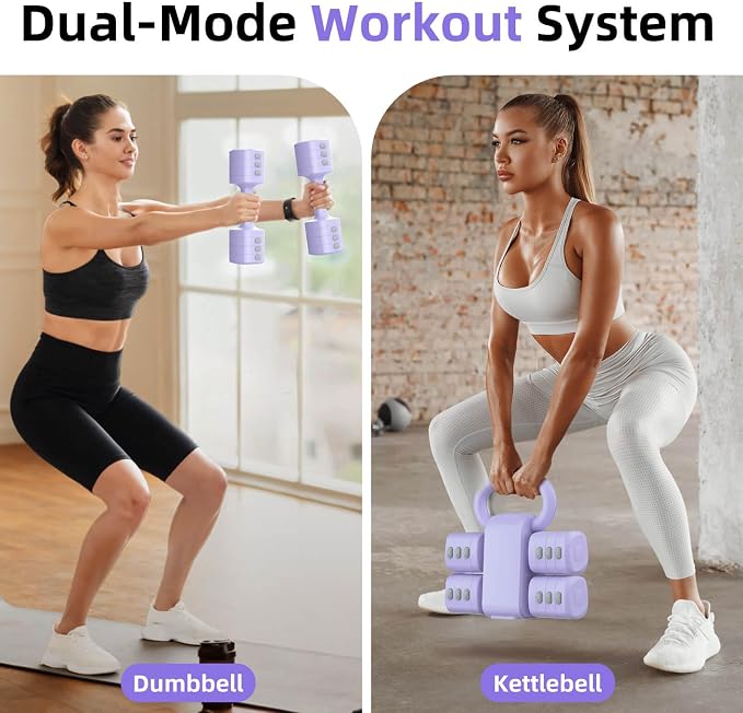 2-in-1 Adjustable Dumbbell Set, 4-Level Weights for Women | Convertible Dumbbell & Kettlebell, Adjustable 2.2-5.5lb Each, Quick-Change Button, Compact for Home Gym, Office & Outdoor