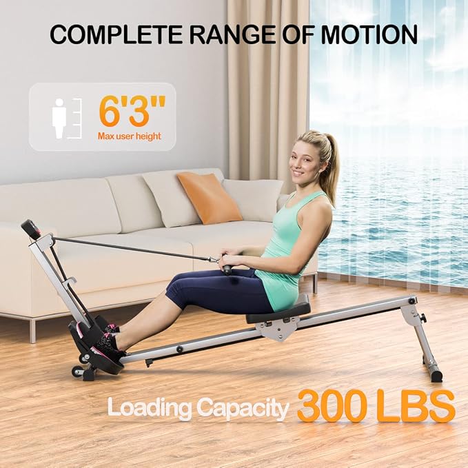 Rowing Machine, LUBBYGIM Magnetic Rower Machine, Foldable, LCD Display