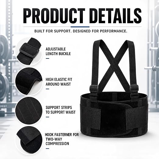 2-pack Black Large Work Back Brace for Men & Women, Heavy Duty Adjustable Lower Back Support Belt for Lifting Safety & Daily Use Gift Protection