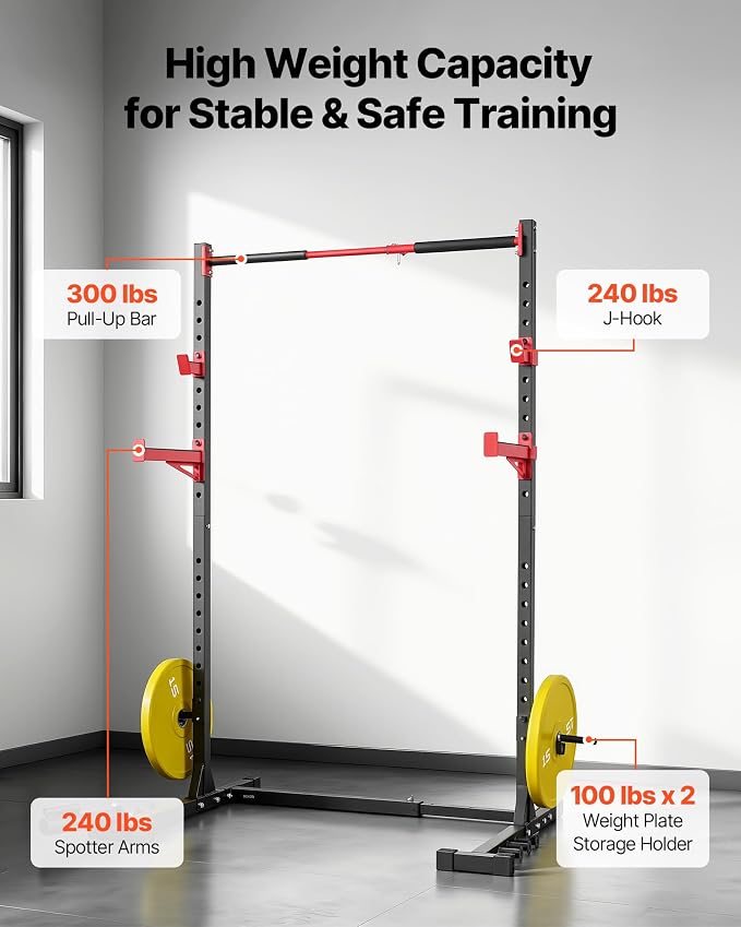 VEVOR Power Cage Squat Rack, Multifunctional Squat Rack for Home Gym, Workout Strength Training Equipment for Bench Press Squats Pull-Up