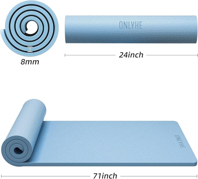Yoga Mat Thick（8mm）Exercise Mat Non Slip Anti-tear,Pilates Mat for Men and Women,Workout Mats for Home,Barefoot Workouts and Floor Exercise,with Carrier Strap(71"x 24")