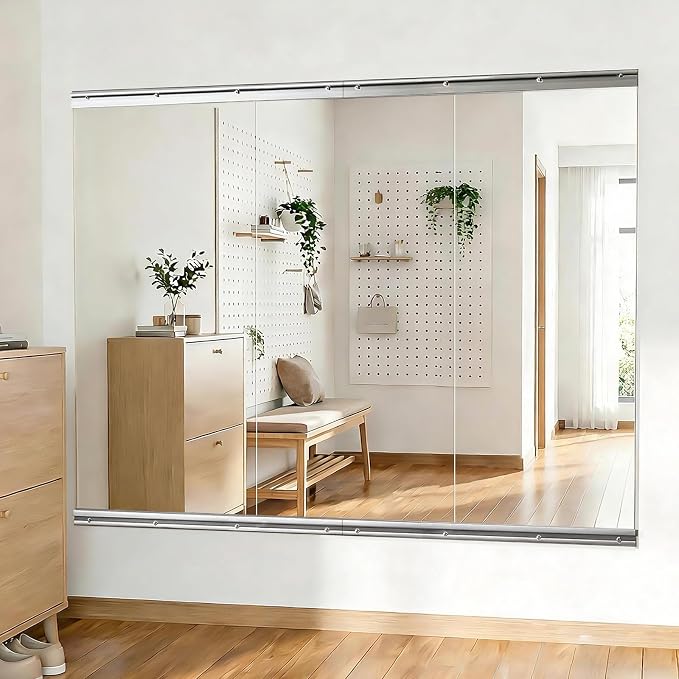 VooBang Home Gym Mirror 3 PCS 28"×55", Frameless Wall Mirror Full Length | Shatterproof Tempered Glass Large Body Mirror Hanging for Dancing Studio, Exercise, Fineness, Yoga