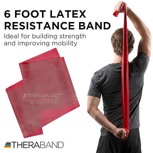 THERABAND Resistance Band, Exercise Workout, Physical Therapy, Red, 6 Ft | THERABAND elastic resistance band for exercise, strength training, physical therapy and at-home workouts