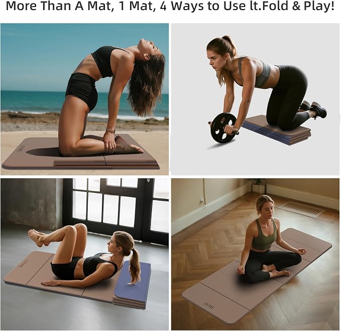 LVME Foldable Yoga Mat, 71"x24"x1/3" Thick(8mm), Non Slip Exercise Mat | SGS Certified POE, Fitness Travel Mat, Easy To Store, Foldable for Exercise, Yoga, Pilates, Home Workouts