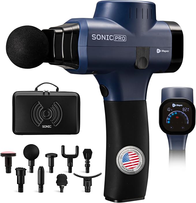 LifePro SonicPro Massage Gun Percussion Muscle Massager with Heat, 9 Heads | 10 Speeds, 3 Modes, 3 Heat Levels, Massager for Back, Trigger Points Muscle Knots Tension, Flexibility & Recovery Support