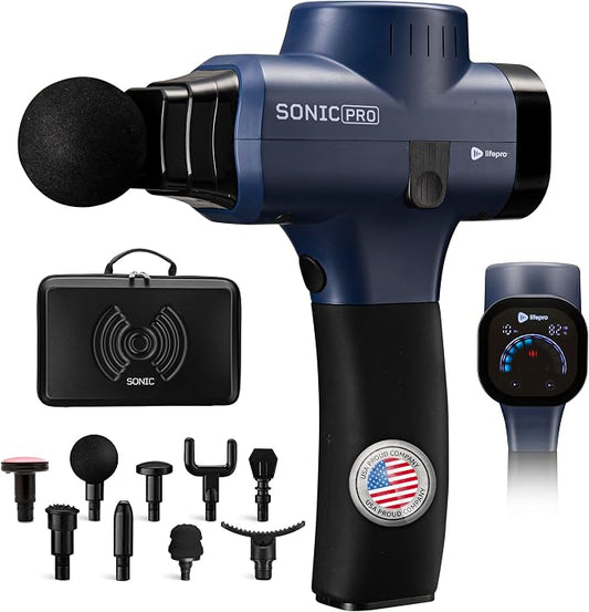 LifePro SonicPro Massage Gun Percussion Muscle Massager with Heat, 9 Heads | 10 Speeds, 3 Modes, 3 Heat Levels, Massager for Back, Trigger Points Muscle Knots Tension, Flexibility & Recovery Support