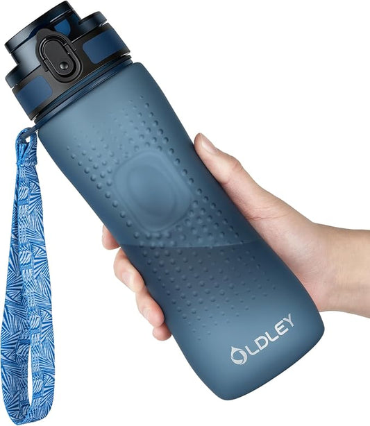 OLDLEY 25 oz Water Bottle, Motivational Water Bottle with Time Marker, Sports Water Bottle With Strap, Leakproof & BPA Free Large Water Bottles for School, Gym, Travel, Outdoor,Navy Blue
