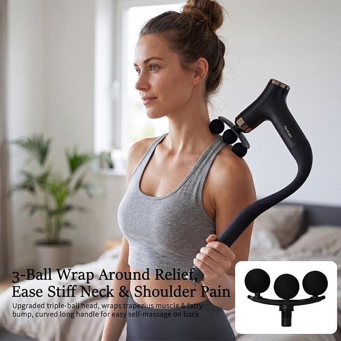 Sfozstra Deep Tissue Massage Gun:12-Speed, Extended Handle,Black | Percussion Massager/ Back Massager / 4 Interchangeable Heads / Portable Design / Workout Recovery