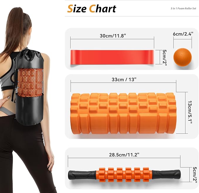 SUBCULTUREPICK 5-in-1 Foam Roller Set Trigger Point Exercise Foam Roller | High Density Deep Tissue Muscle Massage, Muscle Roller, Massage Ball, Stretching Strap, for Physical Therapy & Pain Relief